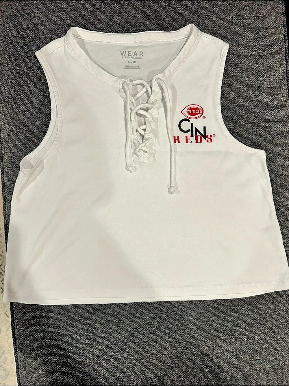 Cincinnati Reds White Rib-Knit Henley Tank Top XL